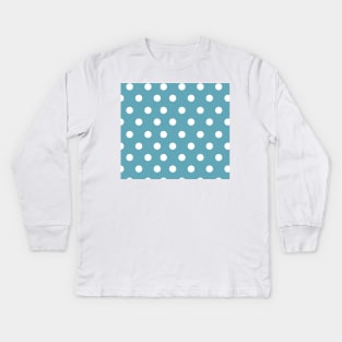 Teal Blue Large Polka Dot Pattern Kids Long Sleeve T-Shirt